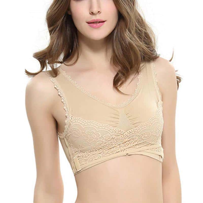 Wireless Front Cross Buckle Lace Lift Bra - Billede 3